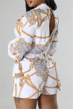 White Geometric Print Tassel Romper - S main image 1