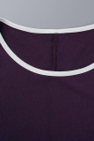 Purple Casual Solid Patchwork O Neck One Step Skirt Dresses