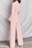 Pink Casual Solid Buttons Turn-back Collar Long Sleeve Two Pieces