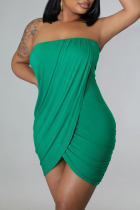 Green Sexy Solid Patchwork Asymmetrical Strapless One Step Skirt Dresses