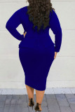 Blue Fashion Sexy Long Sleeve Plus Size Dress