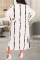 Rose Red Casual Striped Print Make Old Long Sleeve Plus Size Two Pieces