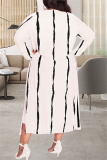 White Casual Striped Print Make Old Long Sleeve Plus Size Two Pieces