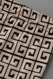 Brown Fashion Casual Print Bandage Patchwork Asymmetrical O Neck Plus Size Two Pieces