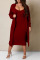 Burgundy Casual Solid Patchwork Spaghetti Strap Long Sleeve Two Pieces