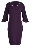 Purple Casual Solid Patchwork O Neck One Step Skirt Dresses
