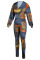 Multicolor Sexy Casual Print Bandage V Neck Long Sleeve Two Pieces