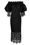 Black Fashion Casual Solid Patchwork Off the Shoulder Long Dress Dresses