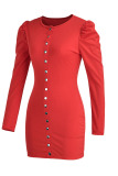 Tangerine Casual Solid Patchwork Buckle Fold O Neck Pencil Skirt Dresses