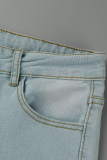 Deep Blue Fashion Casual Solid Patchwork Zipper High Waist Skinny Denim Jeans