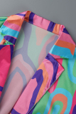 Multicolor Fashion Casual Print Patchwork Turndown Collar Shirt Dress Dresses