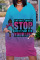 Powder Blue Casual Print Patchwork V Neck Straight Dresses