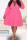 Rose Red Casual Solid Patchwork Buckle Fold Turndown Collar A Line Plus Size Dresses