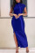 Blue Elegant Solid Patchwork Slit Fold Half A Turtleneck One Step Skirt Dresses