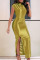Gold Elegant Solid Patchwork Slit Fold Half A Turtleneck One Step Skirt Dresses