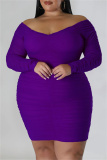 Purple Casual Solid Patchwork Off the Shoulder Long Sleeve Plus Size Dresses