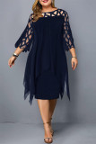 Black Casual Solid Patchwork O Neck One Step Skirt Plus Size Dresses
