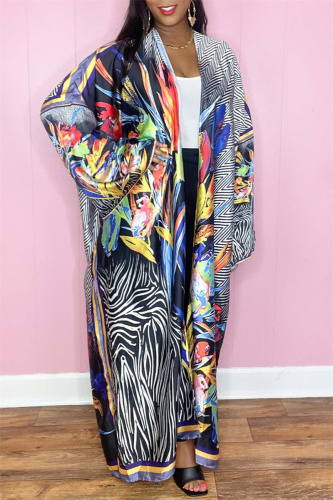 Colour Casual Print Patchwork Cardigan Cardigan Collar Outerwear