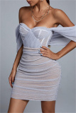 Light Blue Sexy Formal Solid Patchwork Backless Strapless Evening Dress