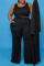 Black Casual Solid Cardigan Vests Pants O Neck Plus Size Two Pieces