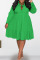 Light Green Casual Solid Patchwork Buckle Fold Turndown Collar A Line Plus Size Dresses