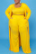 Yellow Casual Solid Cardigan Vests Pants O Neck Plus Size Two Pieces