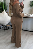 Green Casual Solid Patchwork Pocket Fold Off the Shoulder Straight Jumpsuits