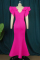Rose Red Sexy Formal Solid Patchwork V Neck Evening Dress Dresses