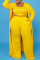 Yellow Casual Solid Cardigan Vests Pants O Neck Plus Size Two Pieces