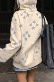 White Casual Print The stars Patchwork Hooded Collar Outerwear