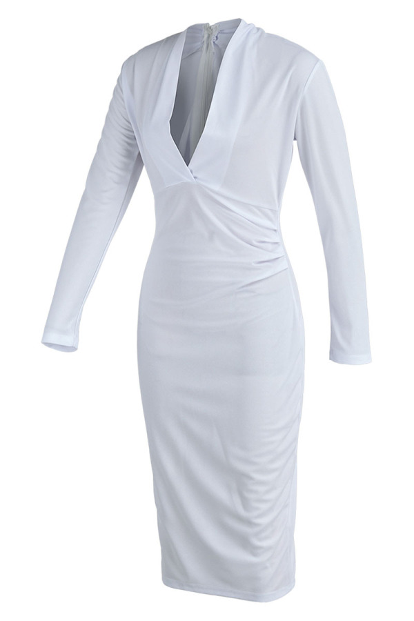 Fashion Elegant Solid Patchwork Zipper V Neck Pencil Skirt Dresses(3 Colors)