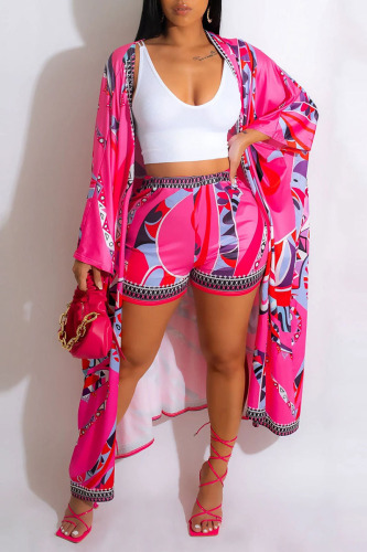 Pink Casual Print Patchwork Long Sleeve Two Pieces