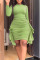 Green Casual Solid Patchwork Flounce Fold O Neck One Step Skirt Dresses