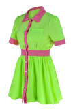 Light Green Casual Solid Patchwork Buckle Turndown Collar A Line Dresses