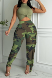 Camouflage Sexy Solid Tassel Skinny High Waist Pencil Solid Color Bottoms