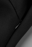 Black Celebrities Solid Patchwork Flounce Oblique Collar Dresses