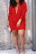 Black Casual Solid Patchwork V Neck Long Sleeve Plus Size Dresses