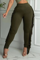 Ink Green Sexy Solid Tassel Skinny High Waist Pencil Solid Color Bottoms