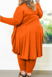 Tangerine Casual Solid Patchwork Asymmetrical O Neck Plus Size Two Pieces