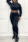 Black Sexy Solid Patchwork O Neck Long Sleeve Two Pieces