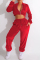 Red Casual Solid Patchwork Zipper Collar Long Sleeve Two Pieces