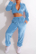 Light Blue Casual Solid Patchwork Zipper Collar Long Sleeve Two Pieces