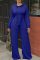 Blue Casual Solid Asymmetrical Hooded Collar Long Sleeve Two Pieces