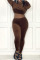 Coffee Sexy Solid Patchwork O Neck Long Sleeve Two Pieces