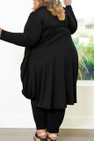 Black Casual Solid Patchwork Asymmetrical O Neck Plus Size Two Pieces