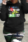 Black Casual Print Patchwork Basic Hooded Collar Tops