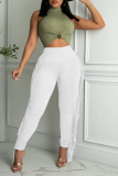 White Sexy Solid Tassel Skinny High Waist Pencil Solid Color Bottoms