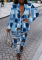 The cowboy blue Sexy Street Print Hollowed Out Turn-back Collar Two Pieces