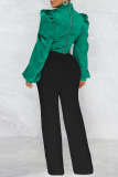 Green Casual Solid Patchwork Turtleneck Tops