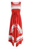 Red Fashion Casual Print Asymmetrical O Neck Sleeveless Dress